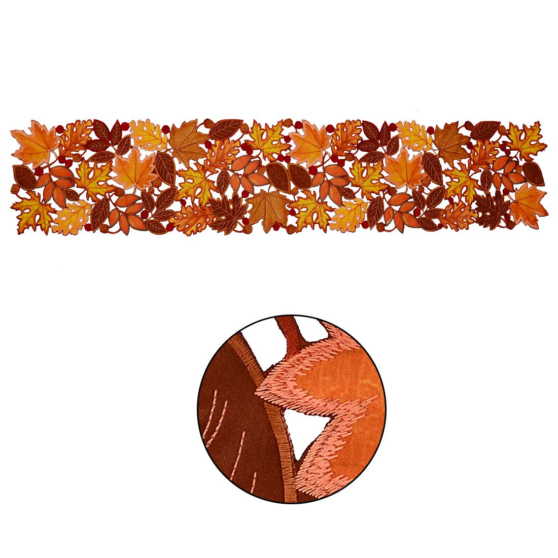 Embroidered Fall Leaves Table Runner for Thanksgiving, Autumn Harvest Decorations (14 × 68 inches)