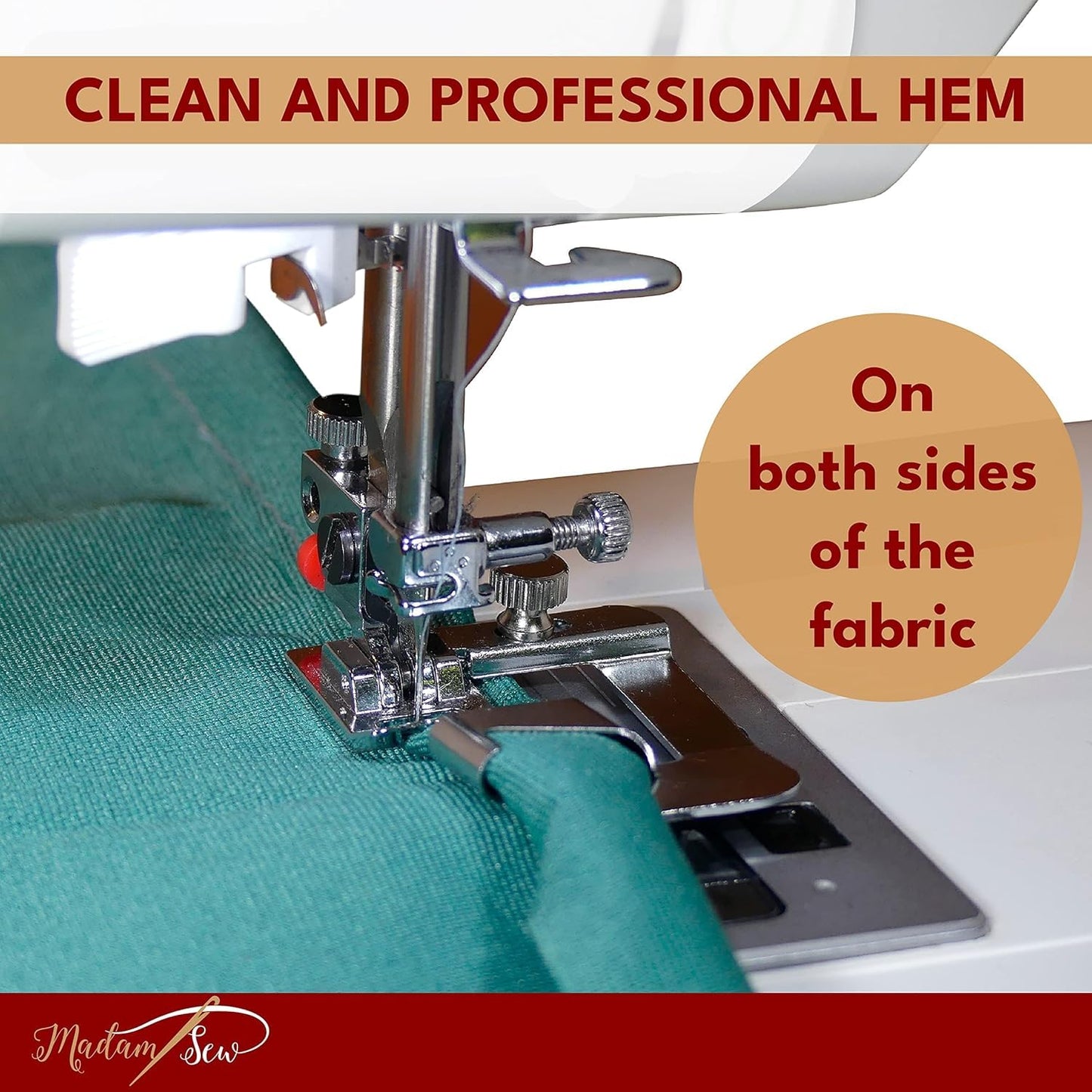 Madam Sew Rolled Hem Presser Foot Set – 3 Piece Wide Hemming Foot Kit Includes 1/2”, 3/4" & 1” Presser Feet – Rolled Hem Foot Compatible with Most Models of Singer, Brother, Babylock, Euro-Pro, Janome