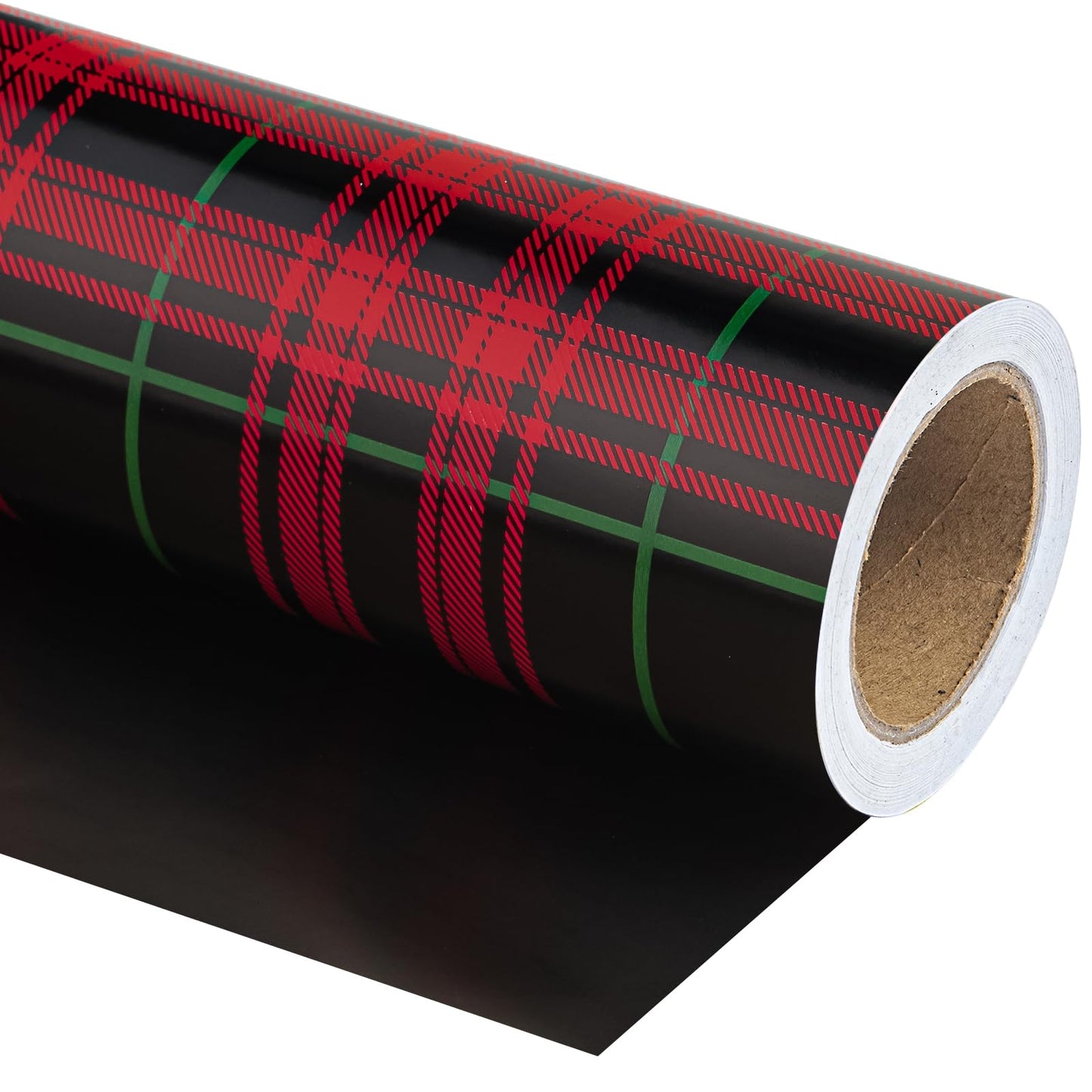 Reversible Plaid Wrapping Paper - Mini Roll - 17 Inch x 33 Feet - Red and Black Plaid Christmas Wrapping Paper for Christmas, Birthday, Baby Shower, Holiday