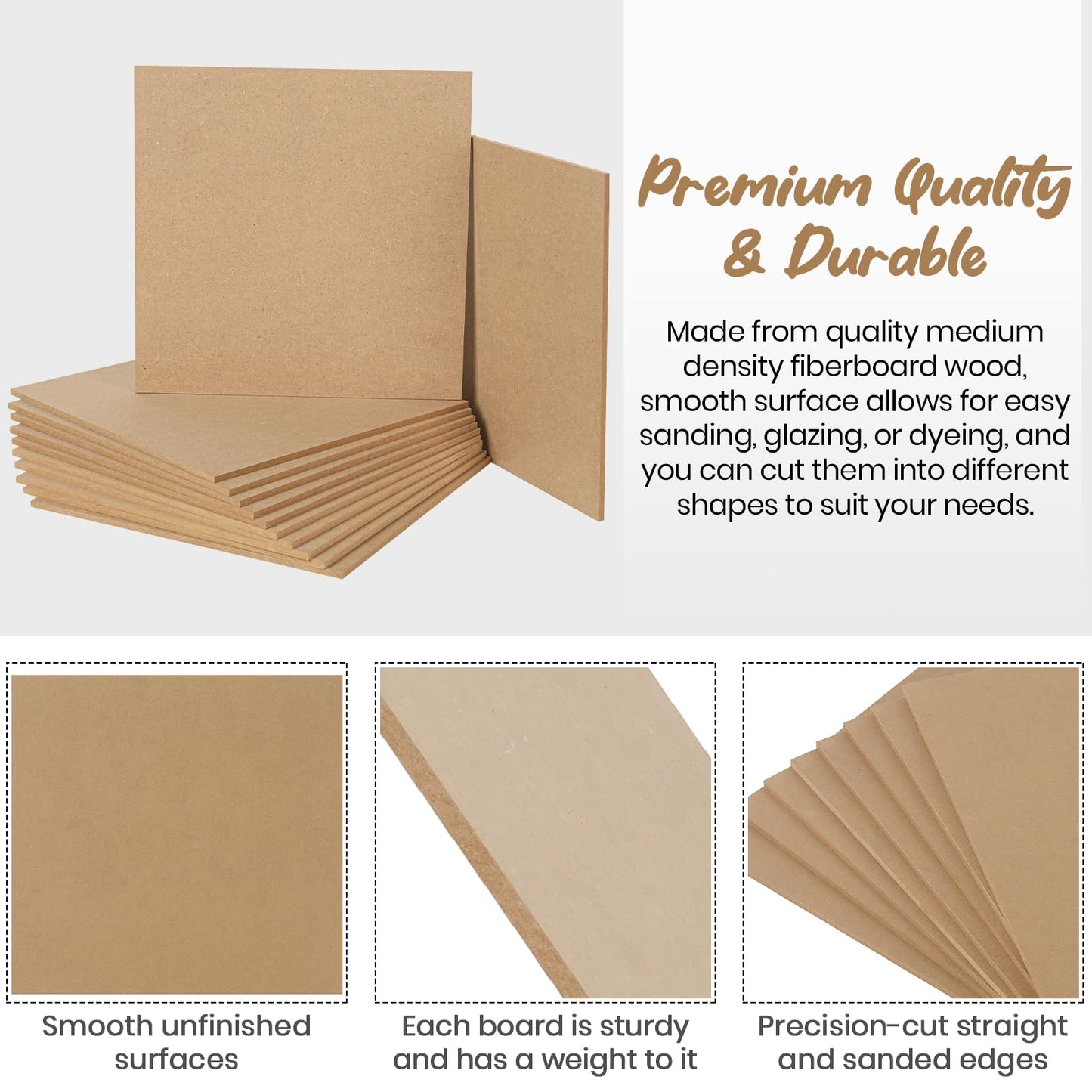 CALPALMY 12-Pack MDF Board 1/4 Inch Thick 12" x 12" Unfinished Wood Panels, 6mm Thick Medium Density Fiberboard Wood Boards for Crafts, Painting, Carpentry, Engraving, Interior Design, and More