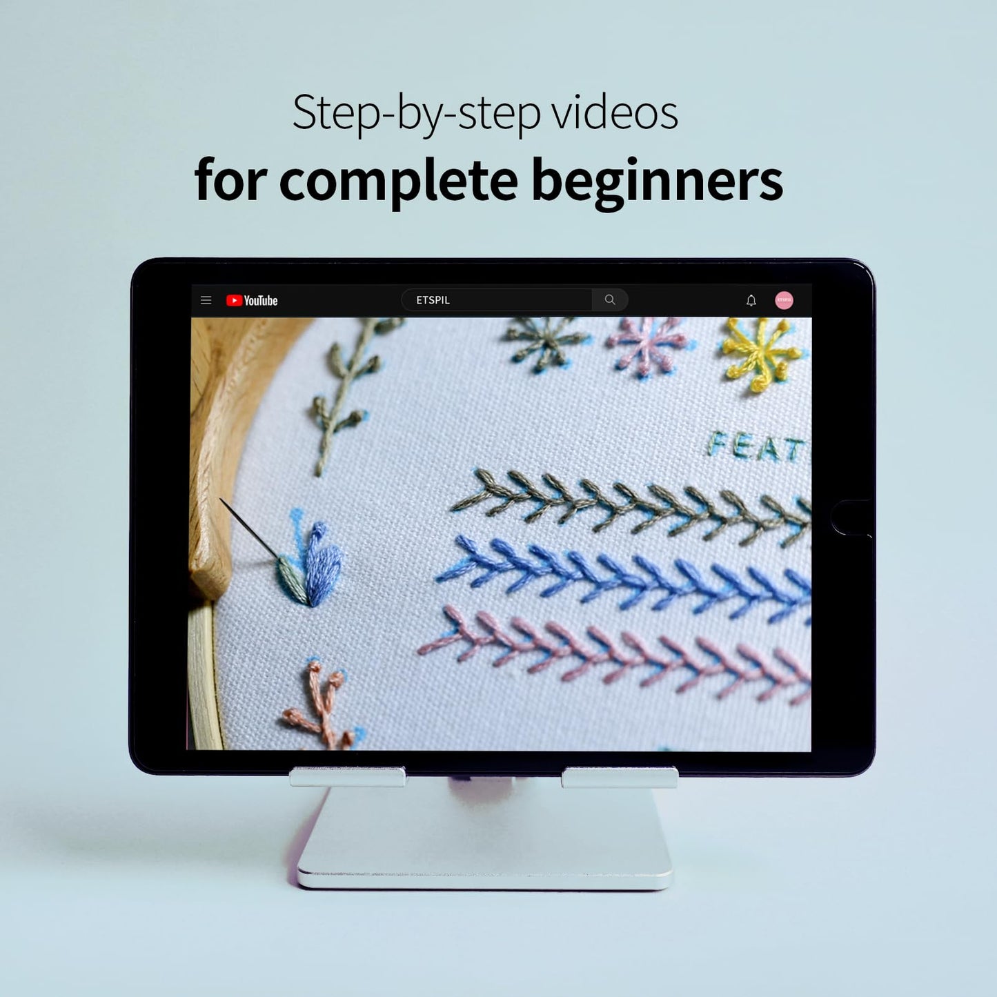 ETSPIL Beginner Embroidery Kit for Adults & Teens – 33 Stitches, Stamped Plant & Wreath Patterns, Hoop, Threads & Tools, Video & Manual Instructions, Easy & Fun DIY Gift for Craft Lovers