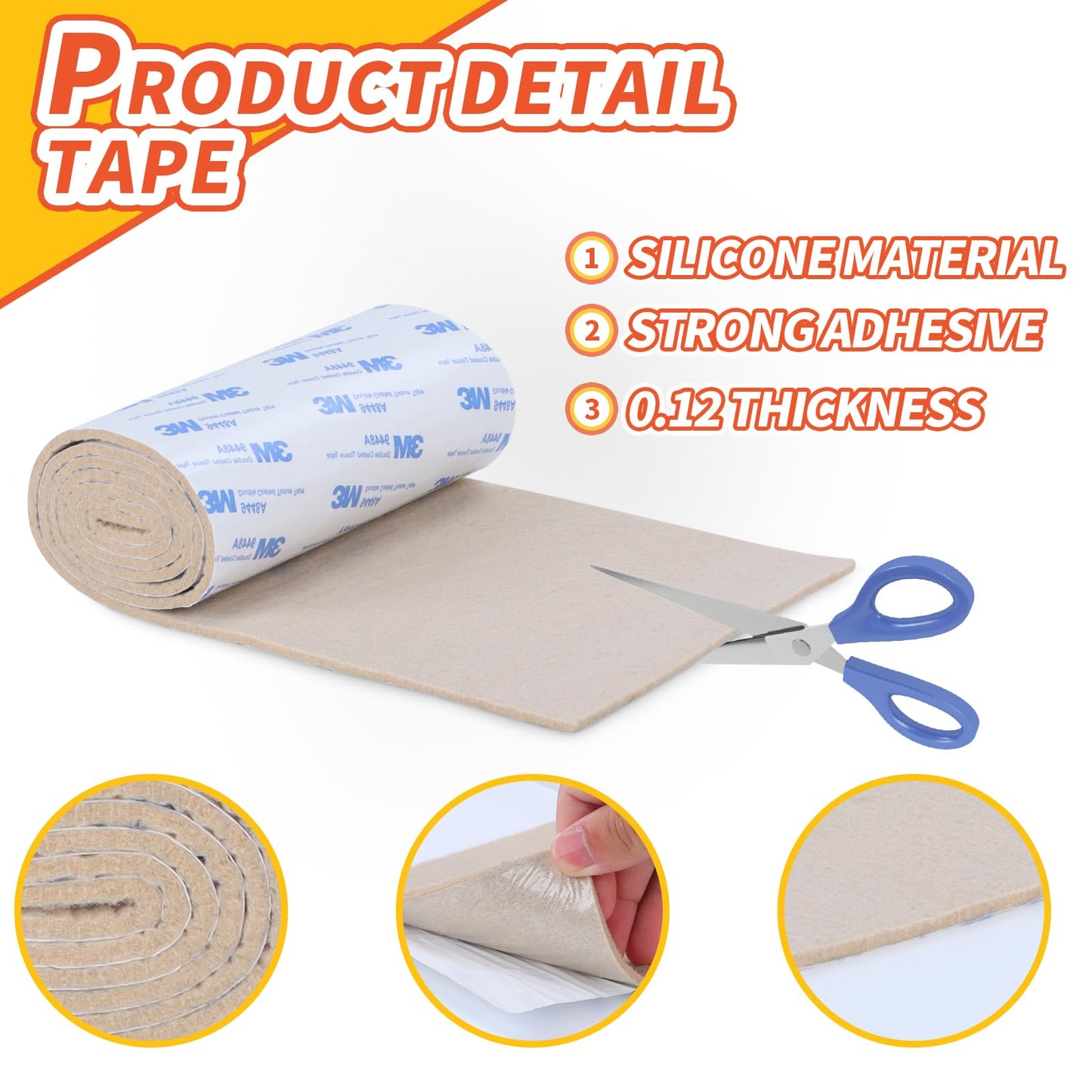 Felt Furniture Pads, Non Slip Self Adhesive Cuttable Felt Tape Beige Heavy Duty Felts Strip Roll for Protecting Hardwood Floors Chair Wall Protector (40 x 5 x 0.12 Inch)