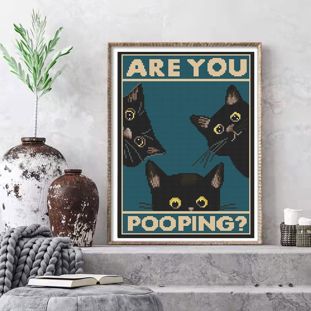 Stamping Cross Stitch Kit,Cats Counting Cross Stitch Kit for Adult Beginners, Full Line DIY Cross Stitch Stitching Kit for Home Decor Cross Stitch Patterns 12x16 inches