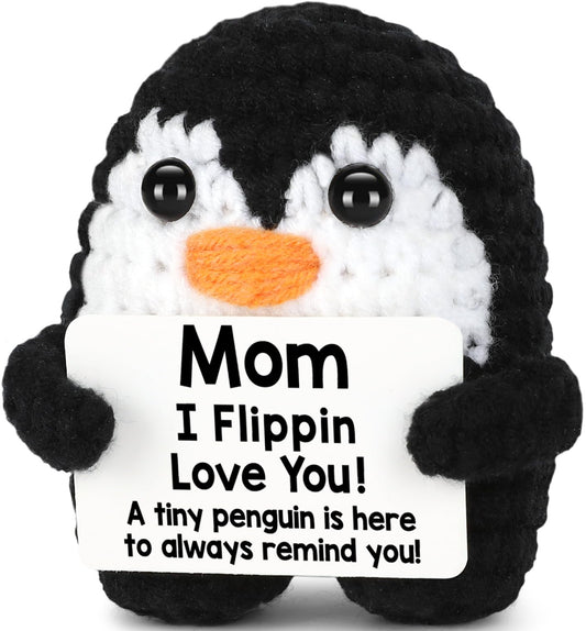 Gifts for Mom Mothers Day from Daughter Son, Handmade Crochet Penguin Mom Gifts for Birthday Mother‘s Day Mommy Mother in Law Bonus Step Mothers, Funny I Love You Mum Present Emotional Cute Decor