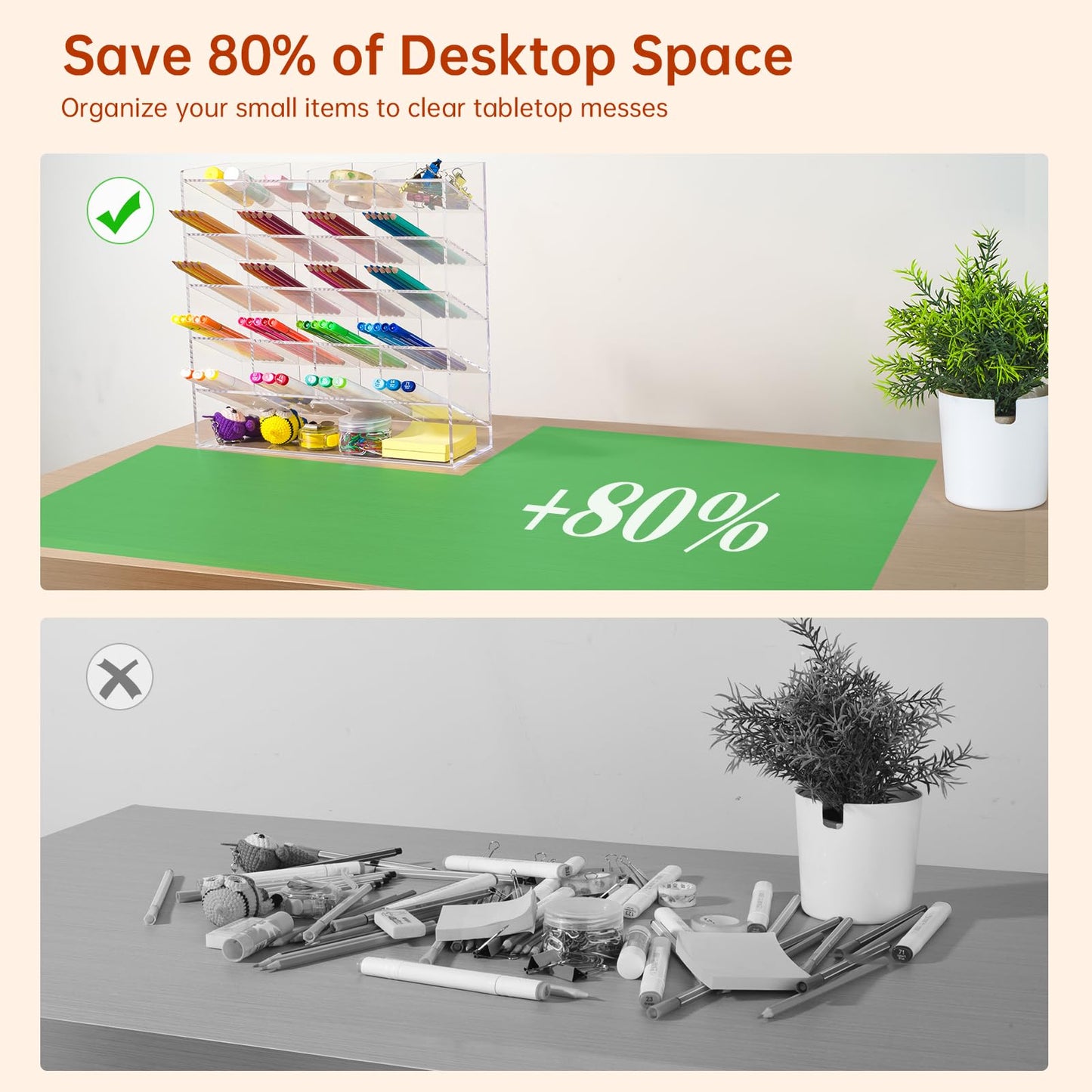 BEYGORM Acrylic Vertical Marker Organizer for 250 Markers with 21 Compartments, Clear Angled Pen & Pencil Holder, Large Desk Stationery & Art Supply Storage for Office & School (13 x 12.5 x 4 Inch)