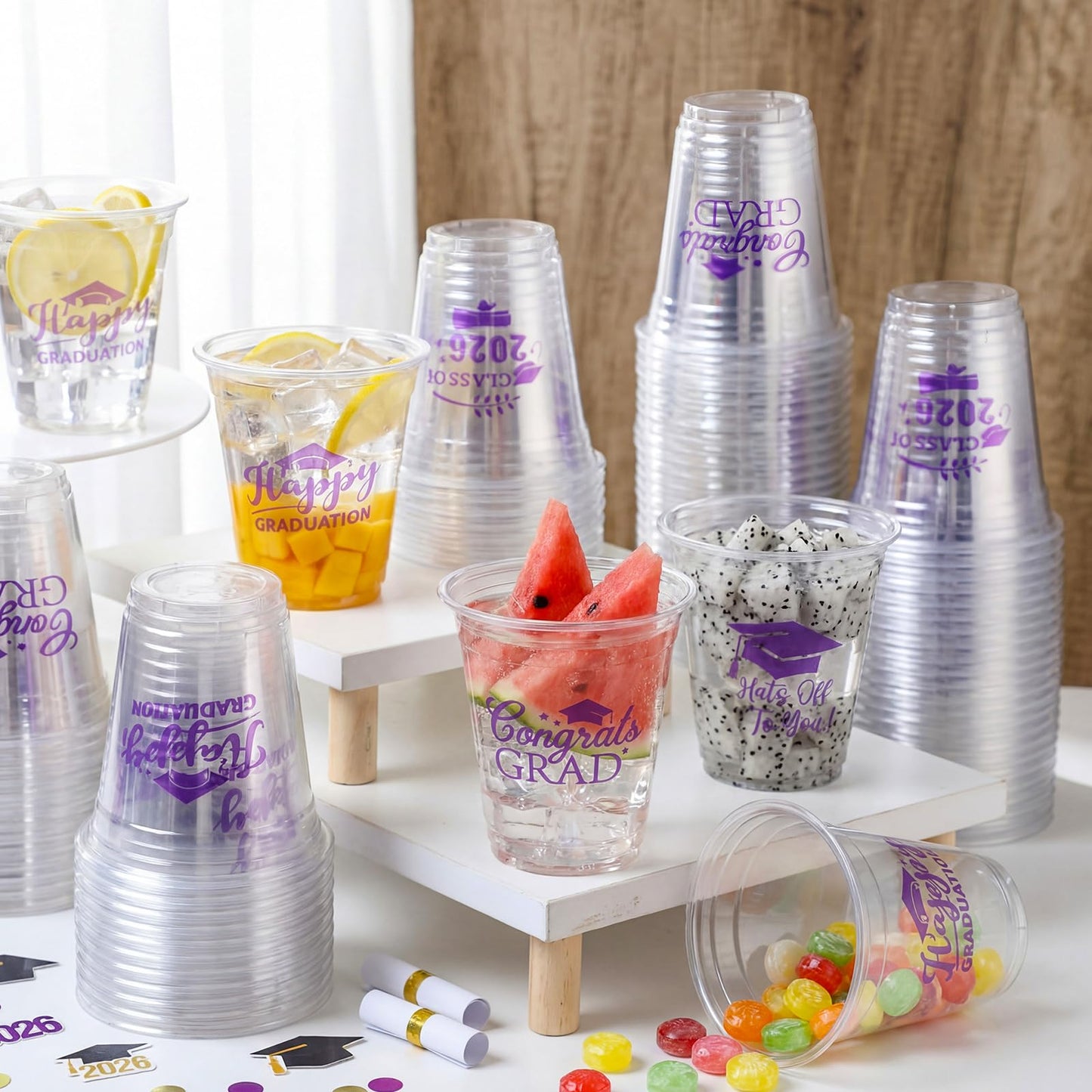 Eaasty 200 Pcs 12oz Graduation Cups 2026 Disposable Plastic Cups for Class of 2026 Graduation Party Congrats Grad Elegant Party Supplies Tableware Decorations (Purple)