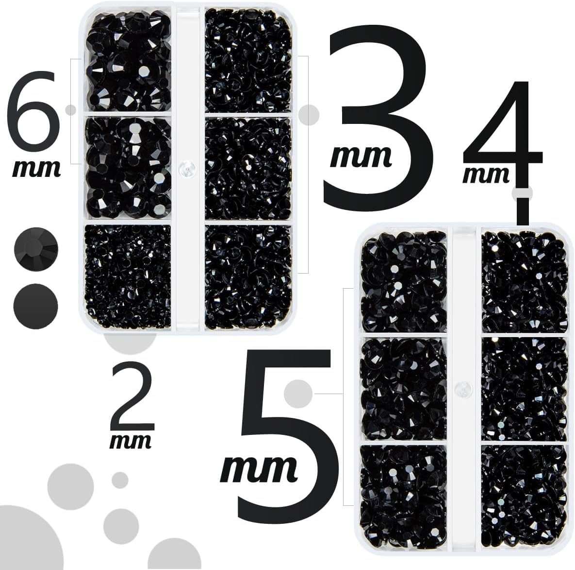qiipii Pure Black Resin Flatback Rhinestones for Crafting 2mm 3mm 4mm 5mm 6mm Flatback Jelly Stones Solid Black Gems Diamonds for Face Eyes Makeup Tumblers Mugs Bottles DIY Crafts Clothes Shoes Phones