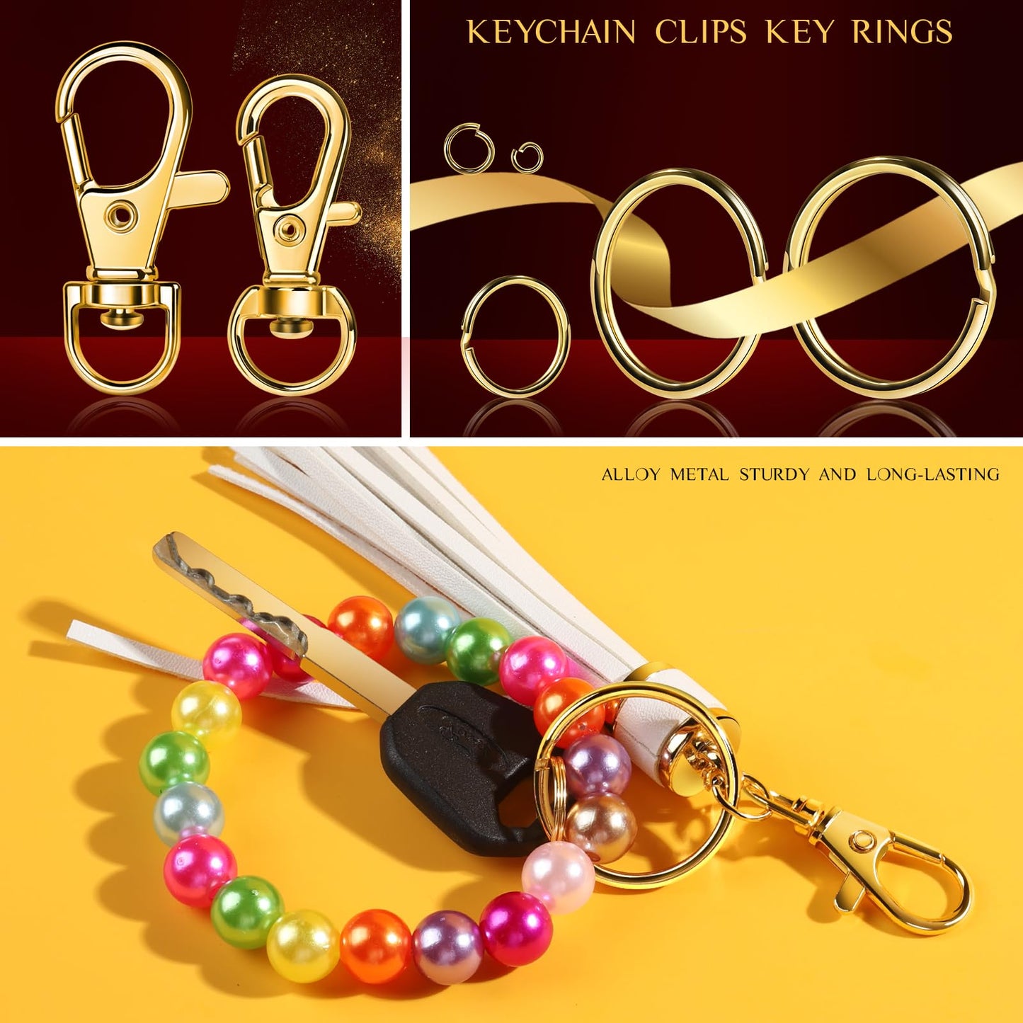 LEOBRO Keychain Making Kit, 265PCS Keychains Clips and Key Rings, Metal Lobster Claw Clasps and Key Chain Rings, Key Rings Bulk, Keychain Rings, Clip for Key Chains, Jewelry Making, Crafts, Gold