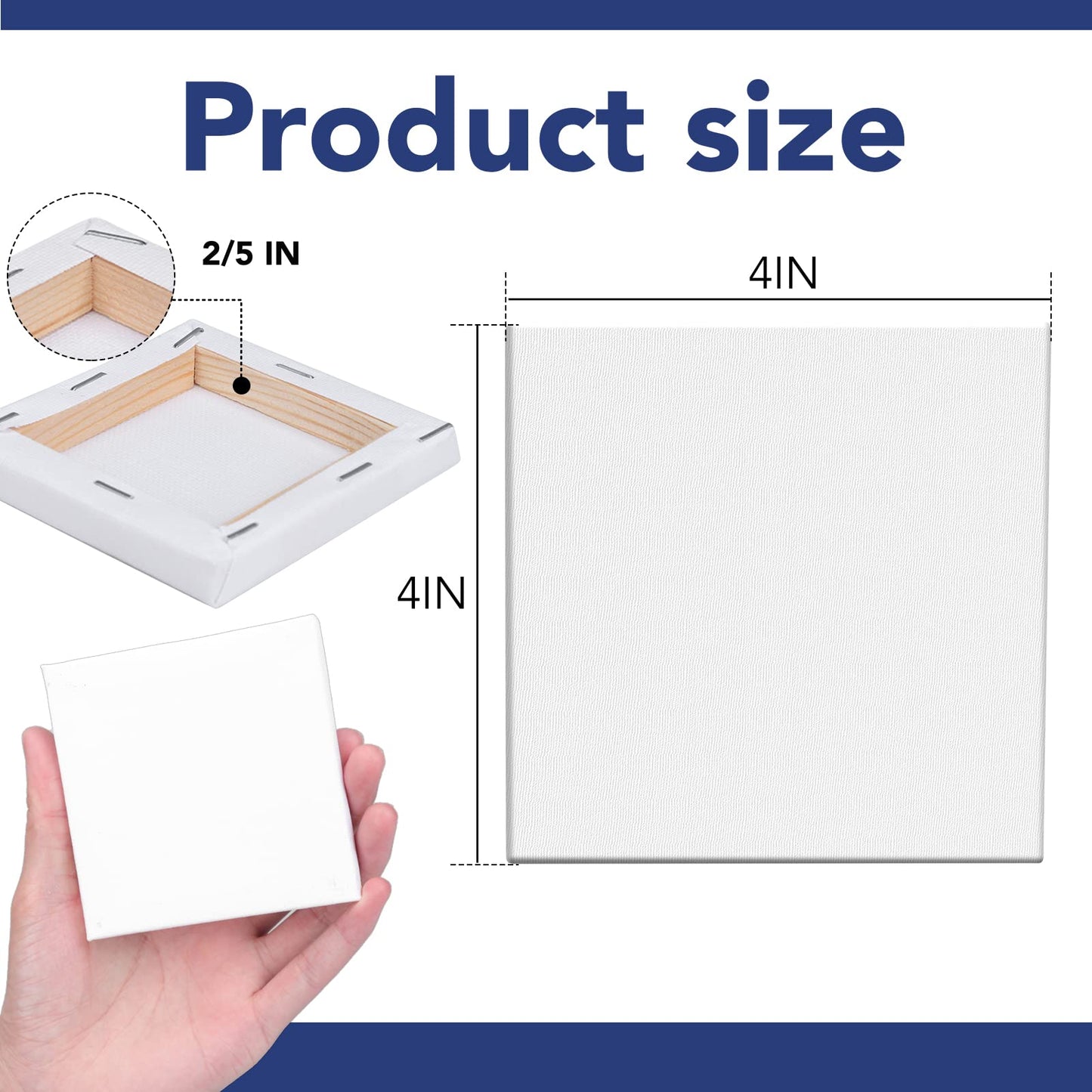 Mini Stretched Canvas 12 Pack 4x4inch, 2/5''Profile Art Primed Canvases for Painting, 100% Cotton Small Professional Stretched Canvas for Kids and Art Supplies,for Acrylics,Oils&Other Painting.