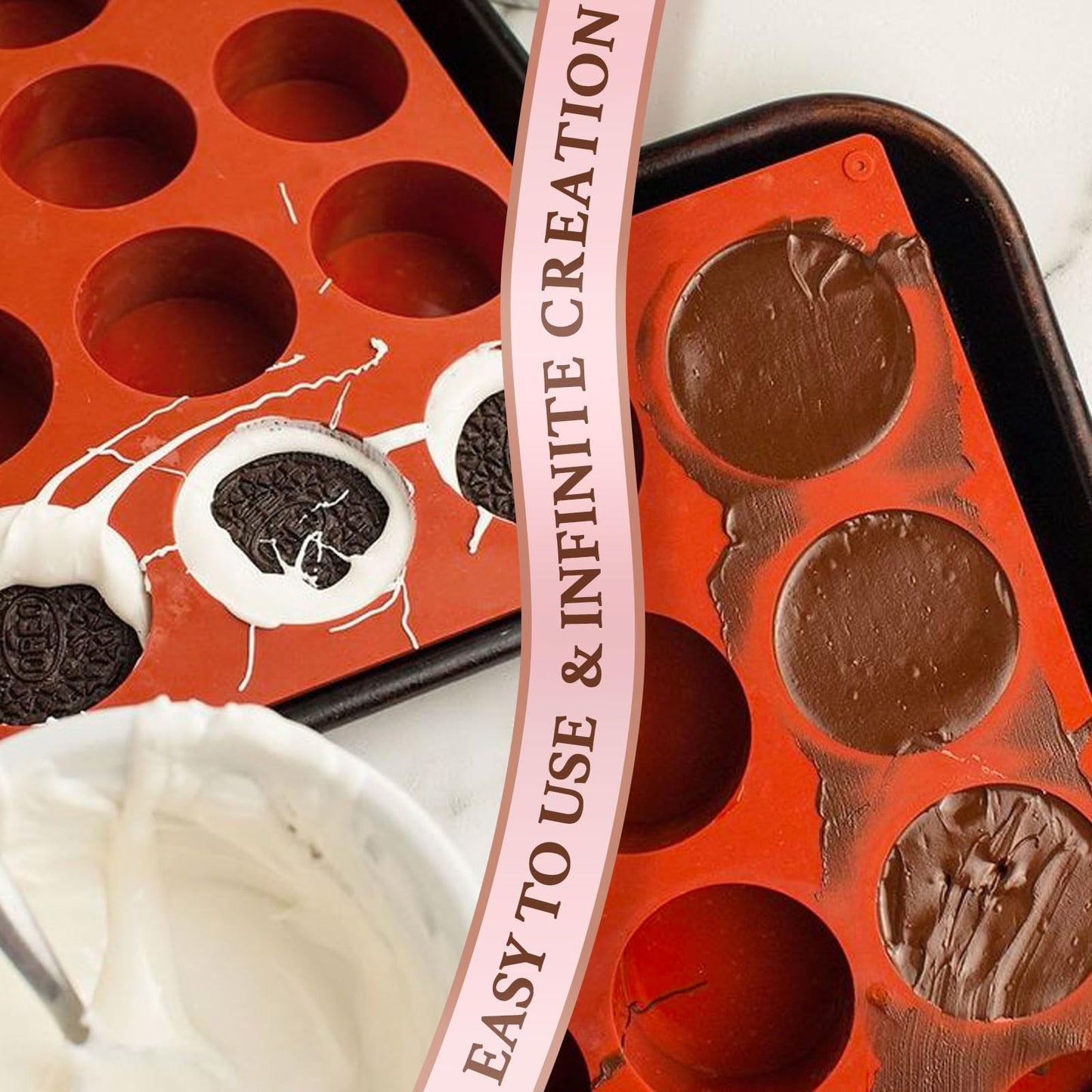 HKNMTT Round Silicone Molds 2 PCS, 12-Cavity 2.1" Cylinder Chocolate Covered Cookie Mold, Food Grade Non-Stick Baking Moulds Compatible Oreos Candy Handmade Soap Pudding Jello Mini Cake Jelly Brownie