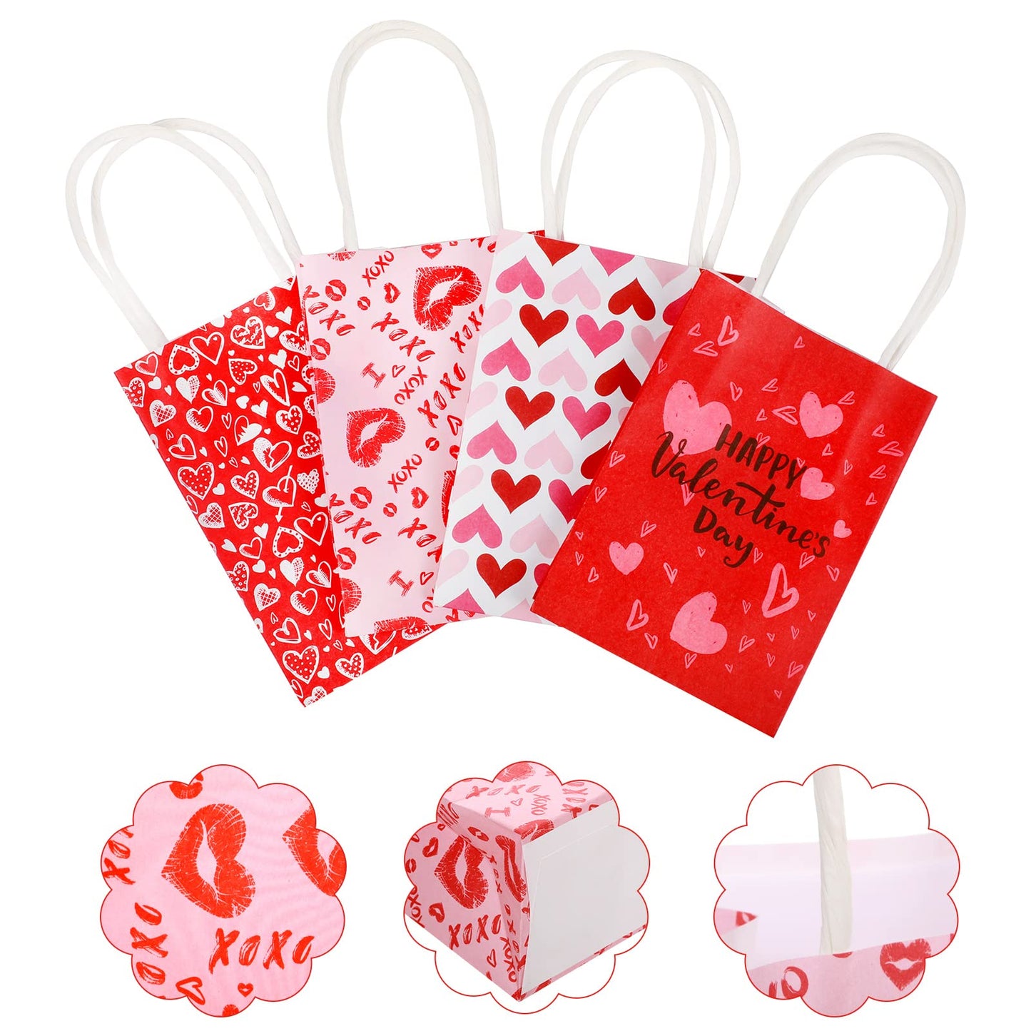 8 Pcs Mini Paper Valentines Day Gift Bags Mini Gift Bags with Handles Bag for Cards, Galentines, Teacher Present, Classroom Party, Wedding Birthday Party Favor (5.5 x 4 x 2.75 Inch)