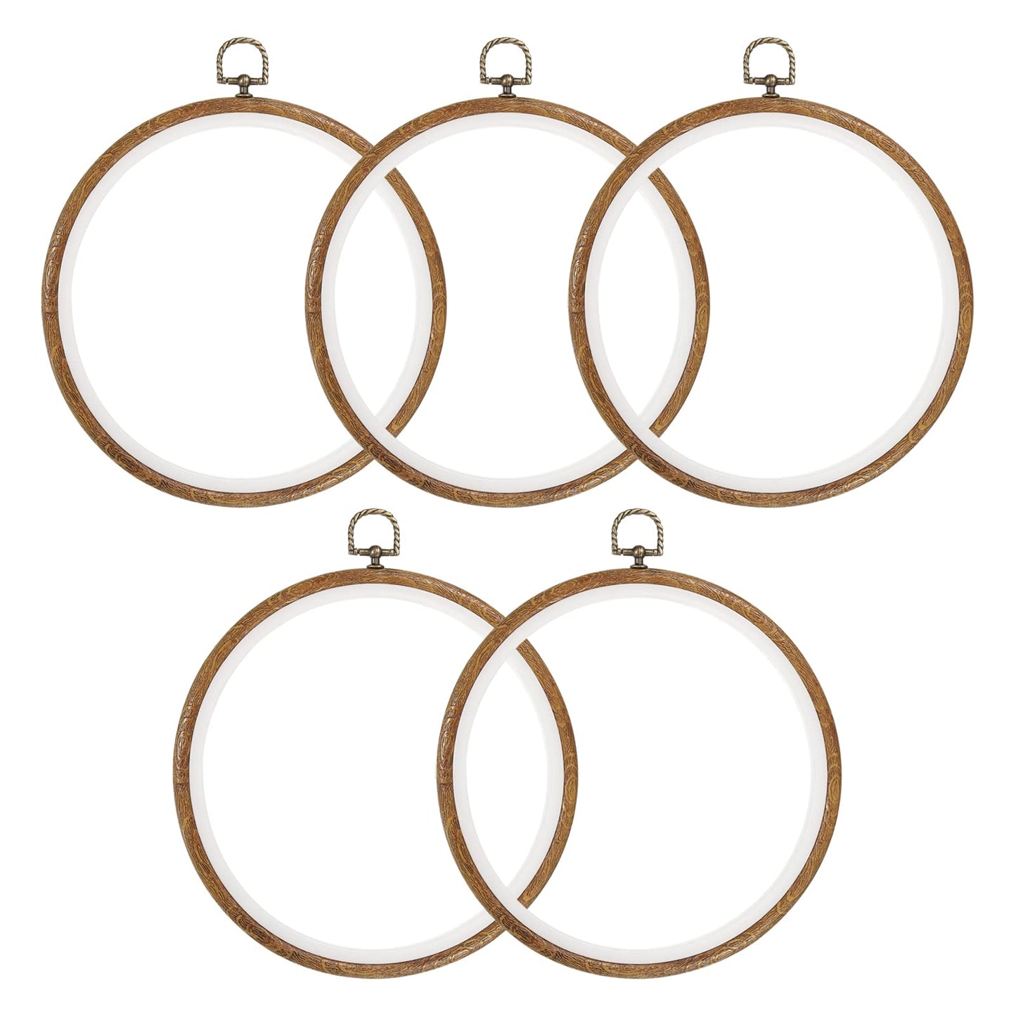 5 Pieces 8 Inch Embroidery Hoops Frame Round Imitated Wood Circle Cross Stitch Hoop Ring for Embroidery Art Craft Handy Sewing Decoration