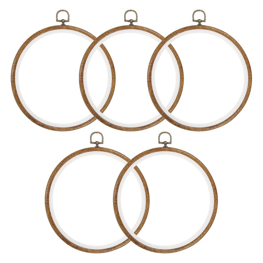 5 Pieces 8 Inch Embroidery Hoops Frame Round Imitated Wood Circle Cross Stitch Hoop Ring for Embroidery Art Craft Handy Sewing Decoration