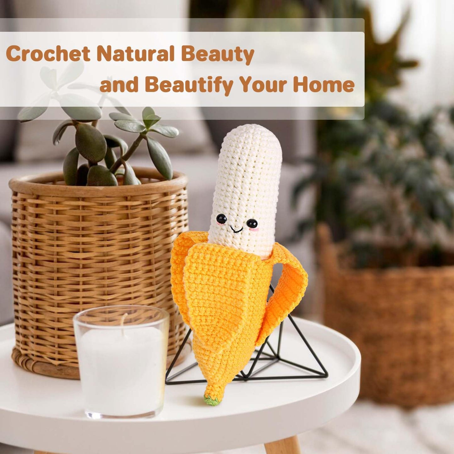 Crochetta Crochet Kit for Beginners, Crochet Starter Kit with Step-by-Step Video Tutorials, Crochet DIY Knitting Supplies for Adults Kids, Crochet Kit Banana(40%+ Yarn)