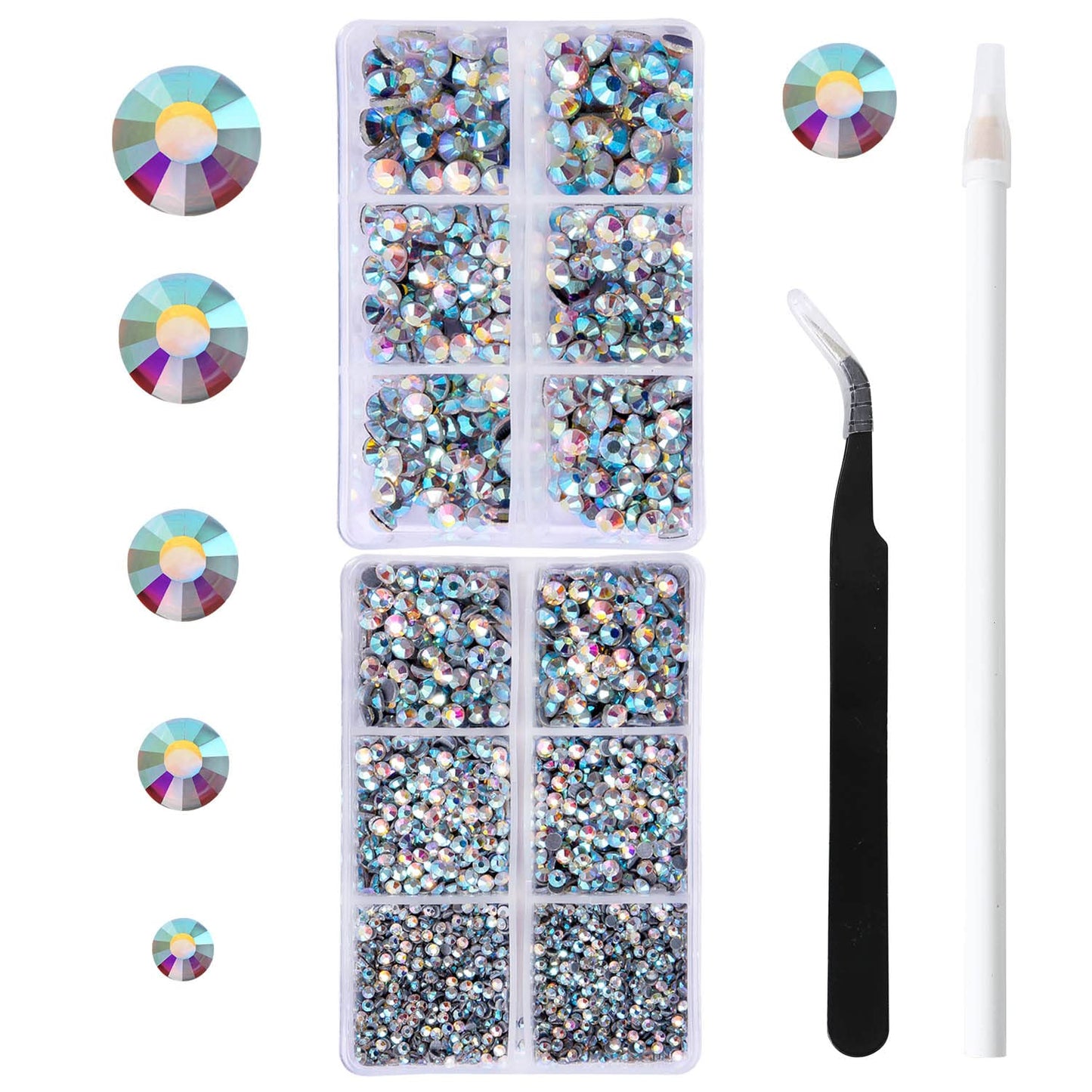MEIBITE 6796PCS Crystal Ab Hotfix Rhinestones Crystal Stones Glass for Fabric Clothes Shirts Sparkly Flat Back Round with Tweezers and Picking Pen (SS6~SS30 Set)