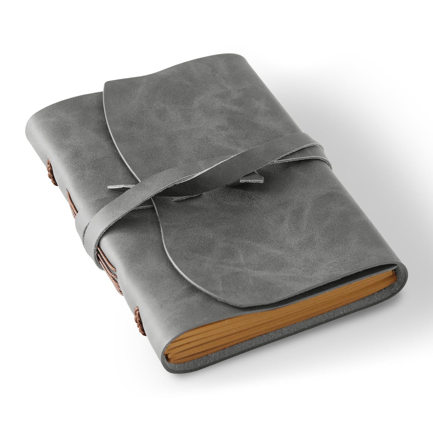 RILIHO Leather Journal Notepad, Small Notebook 4.8x6.5 Inches, Mini Journal, Retro Premium Planner, Lined Diary Vintage Style, Ideal for Women and Men, Artists, Travelers, Grey