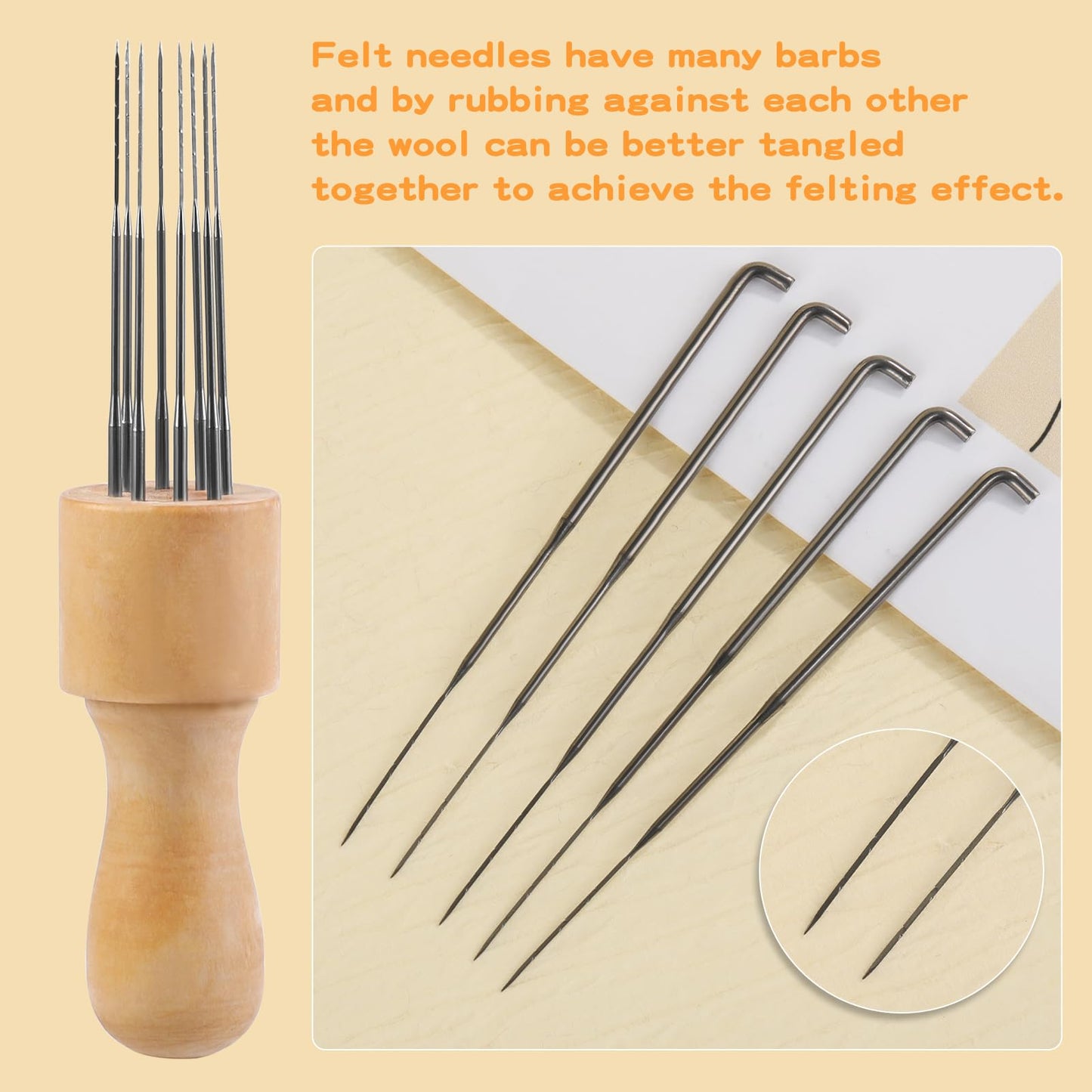 Mayboos Felting Needle with Eight Needles Tool,Craft Wool Felt Stitch Punch Tool with Solid Wood Handle Felting Eight Needles Tool with Finger Cots