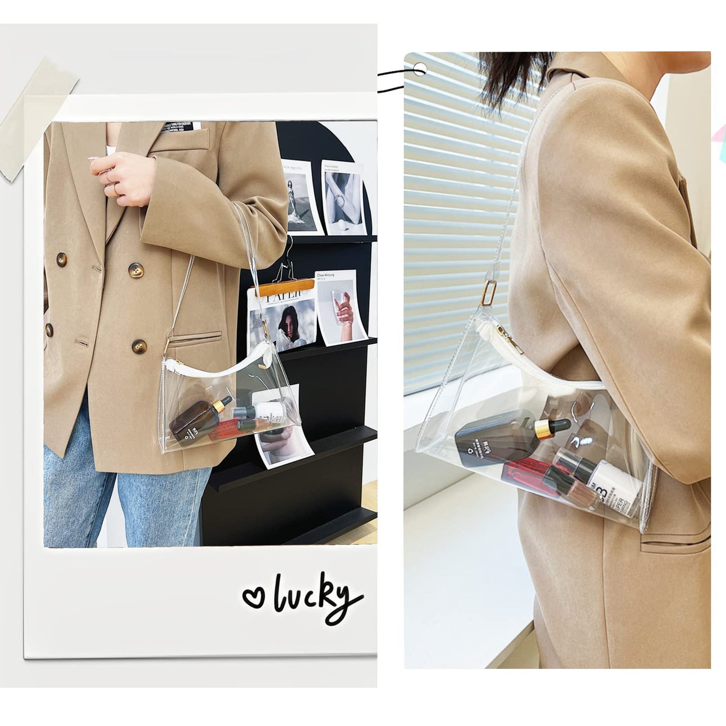 Ginogento Clear Purses for Women Stadium Crossbody,Clear Bag for Stadium Events,Pvc Clear Bag Clear Stadium bag for Concerts,Festivals,Sport Events