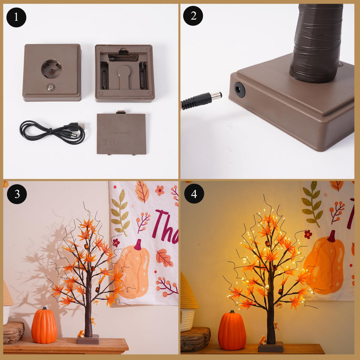 24 Inch 72 LED Fall Decorations for Home,Birch Tree Lighted with Timer