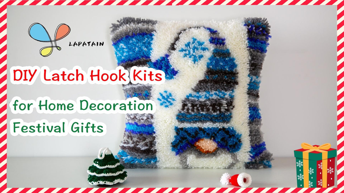 Latch Hook Kits for DIY Throw Pillow Cover,Needlework Cushion Cover Hand Craft Crochet for Great Family 17X17inch Christmas Hat