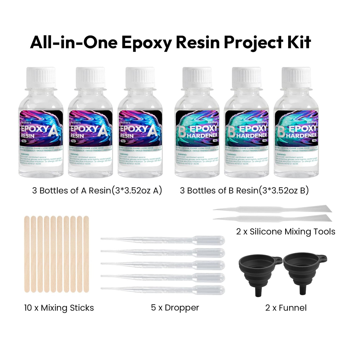 Epoxy Resin, Resiners 20.28OZ Epoxy Resin Crystal Clear, Not-Yellowing No-Bubble, Self Leveling Easy-Pour Easy Mix 1:1 Casting Kit & Coating for DIY Jewelry Making, Art Resina Clear Crafts, Molds