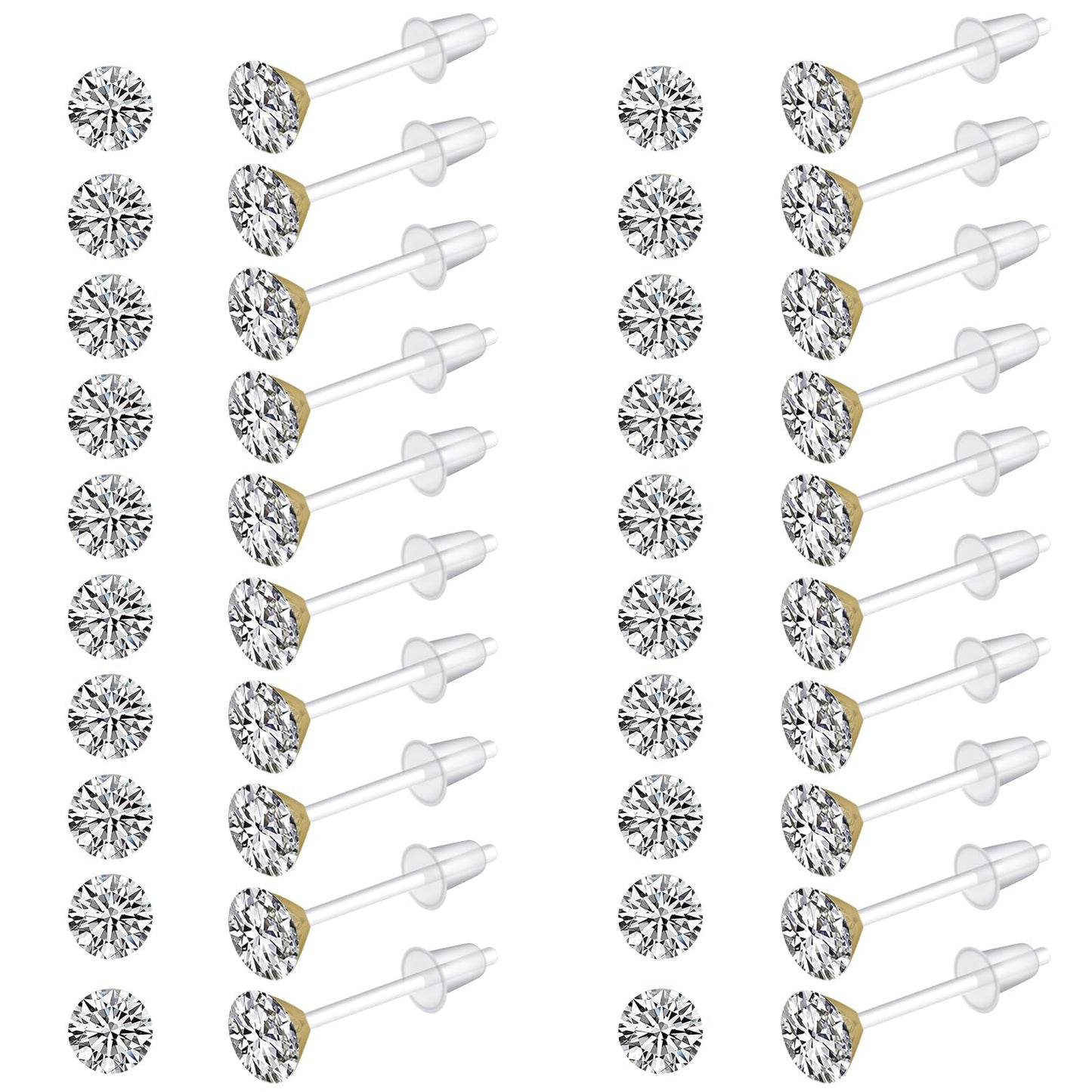 Plastic Earrings,80pcs Cubic Zirconia Earrings for Gril, medical grade plastic Post earrings for sensitive ears, 3mm stud for women hypoallergenic