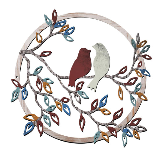 Metal Wall Art Bird on Tree Branch Silhouette Bird Art Decor for Living Room Garden Bedroom Office Home Wall Housewarming Party Decor(Vintage Color)