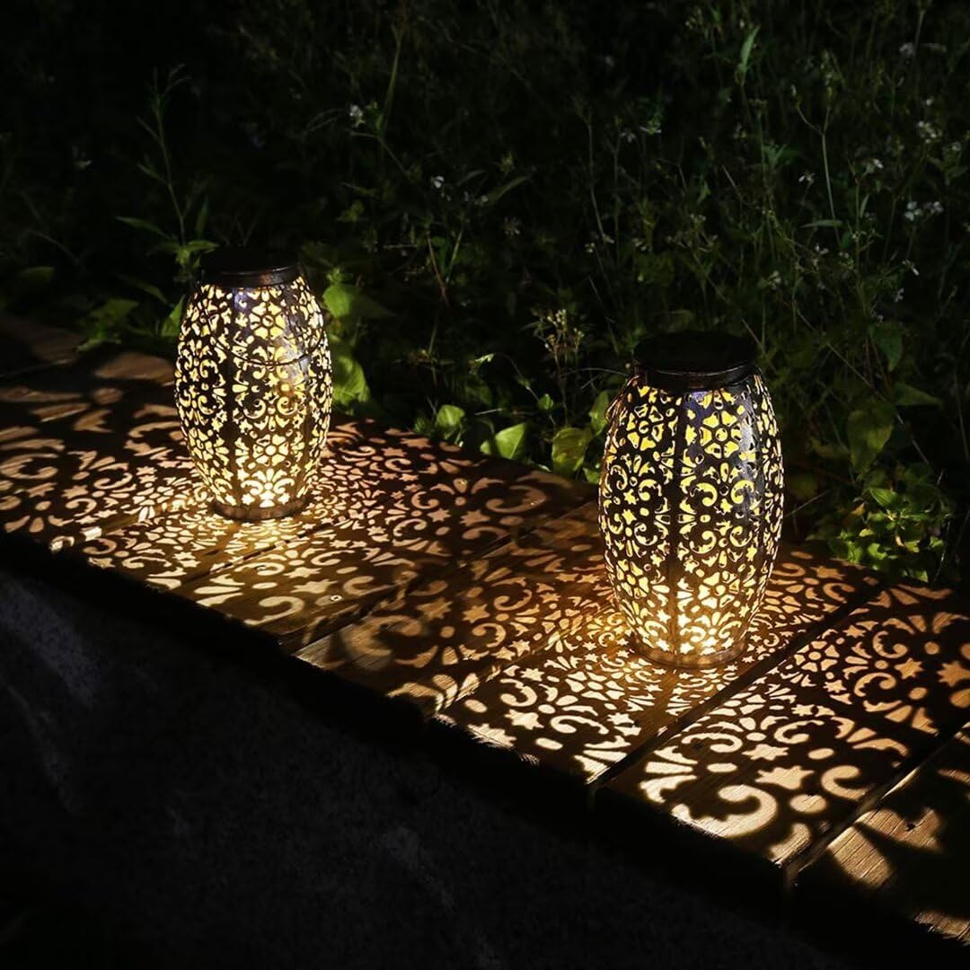 Solar Lantern Lights for Hanging or Table Outdoor Solar Light for Patio Courtyard Garden (Silver-1)