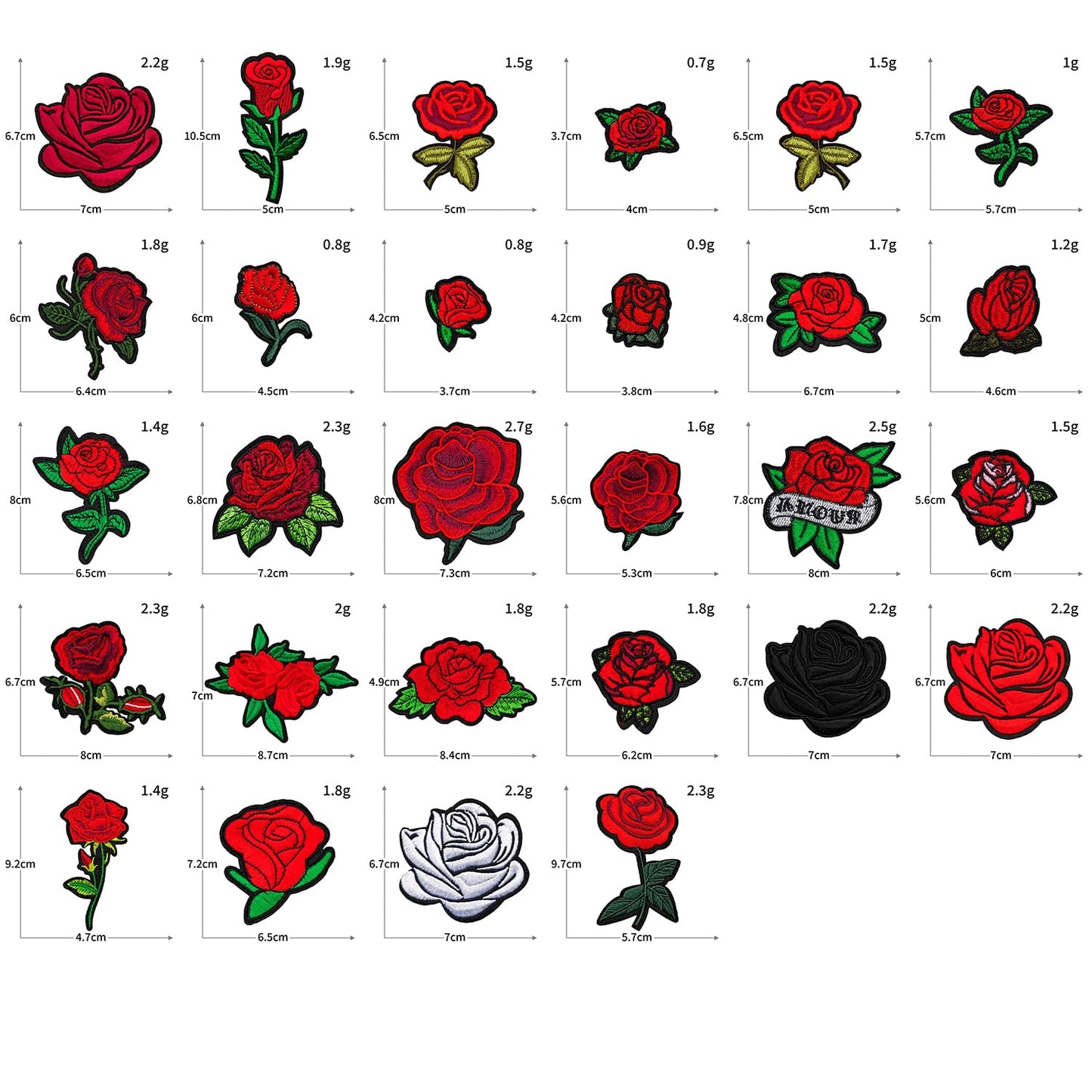 Nicime 56pcs Rose Iron/Sew on Patches, Cute Red Flower Embroidered Applique, Fashion Decoration for Clothes, Hat, Bag, Dress, Shirt, Jeans