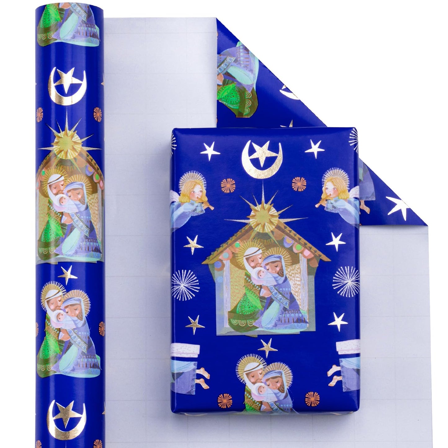 Christmas Wrapping Paper - Mini Roll - 17 Inch x 33 Feet - Blue Little Angel Wrapping Paper for Christmas, Holiday, Party Celebration