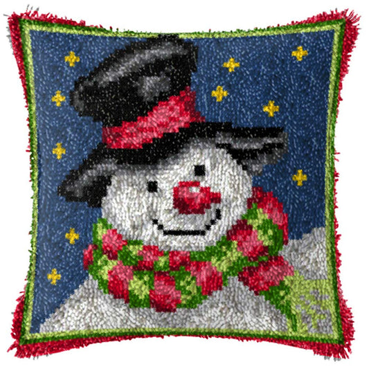 Latch Hook Kit, Christmas Latch Hook Kits for Adults DIY Decorative Pillowcase Embroidery Cross Stitch Arts Craft for Home Sofa Furniture 17X17inch Christmas Snowman