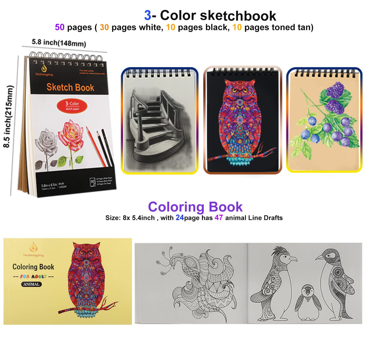 41pcs Sketching Pencil Set Drawing Sketch Kit Graphite Pencils Charcoal Pencils Watercolor Pencils Blending Stumps 50page sketchbook, coloring book, Beginners Artist Teens and Adults