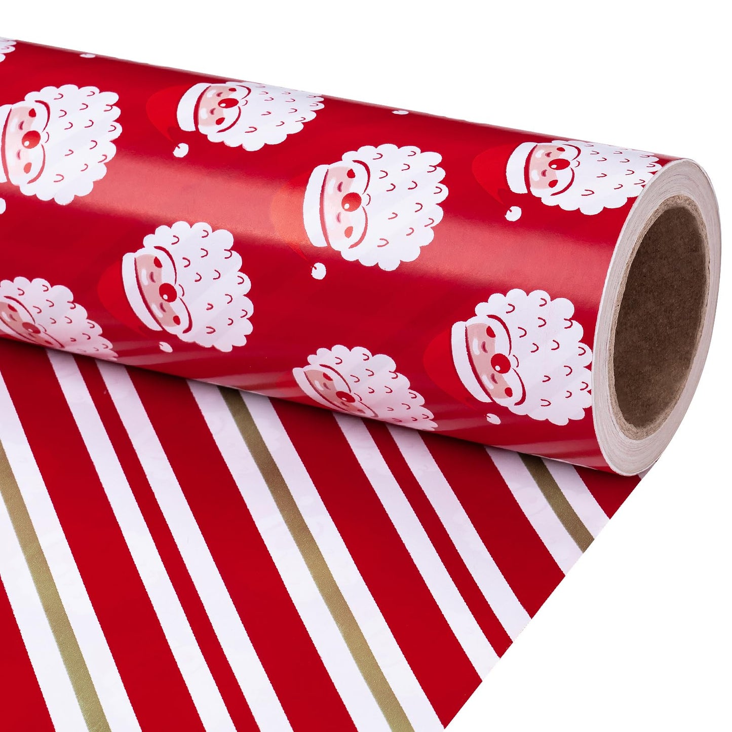 Reversible Wrapping Paper Roll - Mini Roll - Christmas Santa Claus and Stripe Pattern Great for Christmas, Party, Holiday - 17.5 Inches X 32.8 Feet