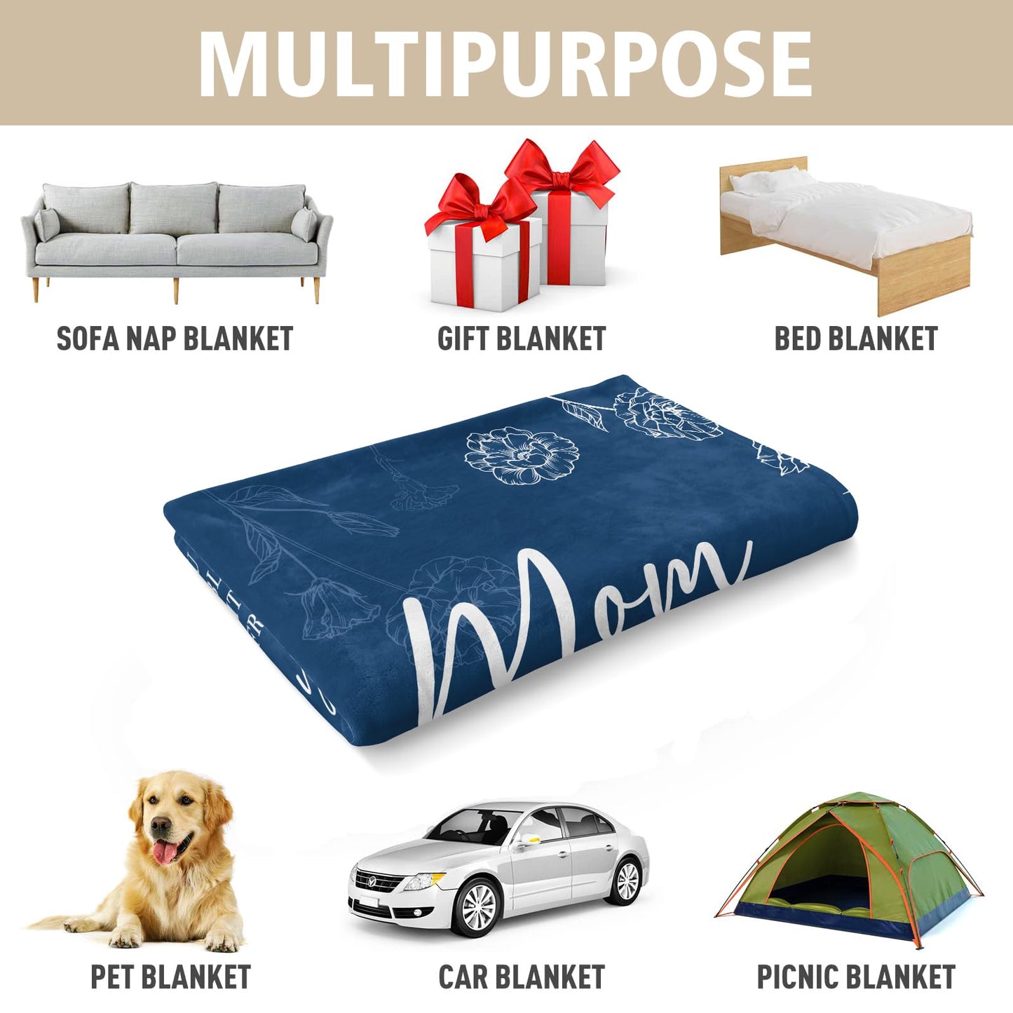 GiltGlimmer Gifts for Mom, Mom Birthday Gifts Blanket, Moms Gift for Women from Daughter Son, We Love You Present for Mother Mommy Mothers Day Christmas 60" x 50", Blue