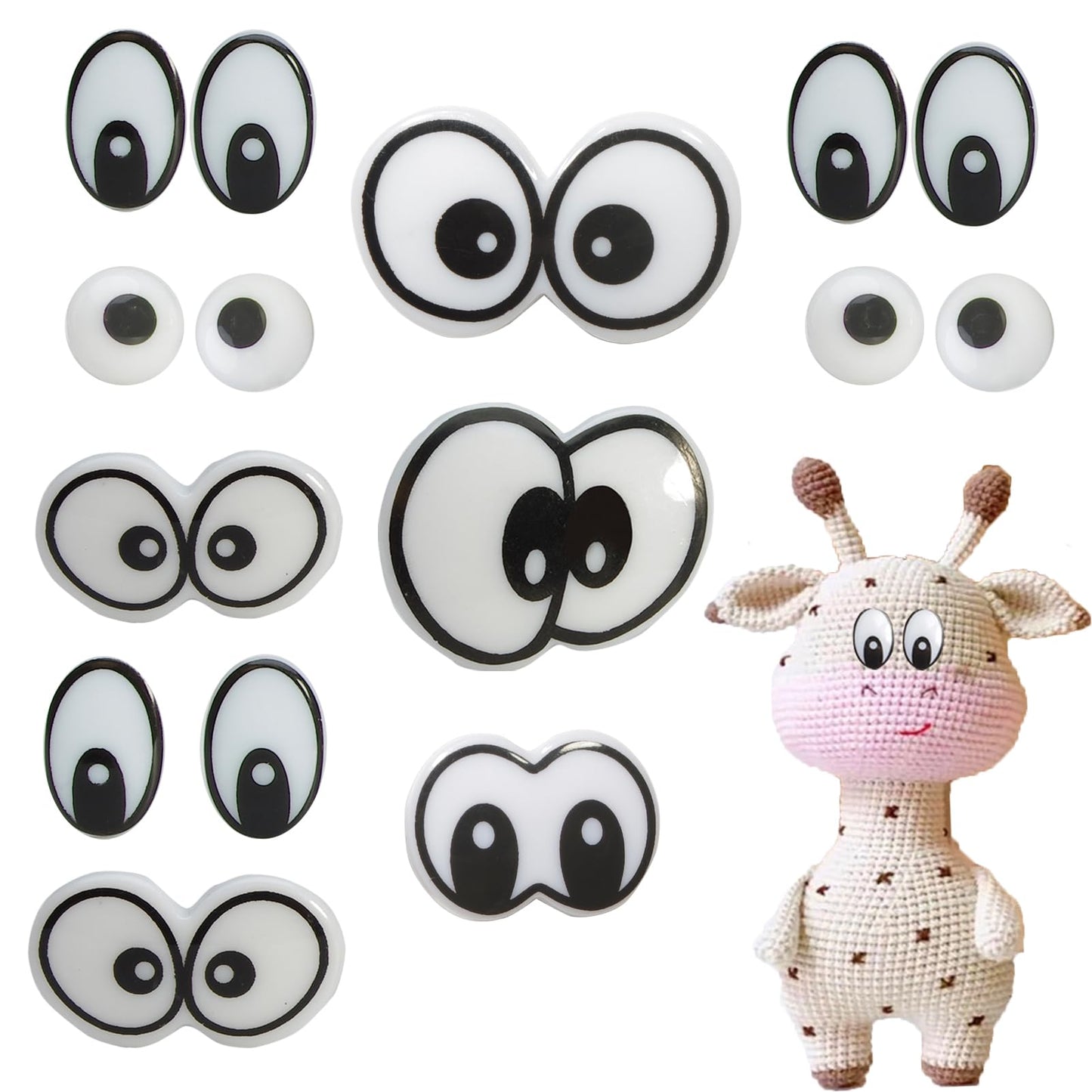 Zhbrchz 120pcs 14mm-38mm Plastic Safety Eyes Cartoon Eyes Crafts Safety Eyes with Washers for Amigurumi Crochet Bears Stuffed Animals DIY Clay Doll Making