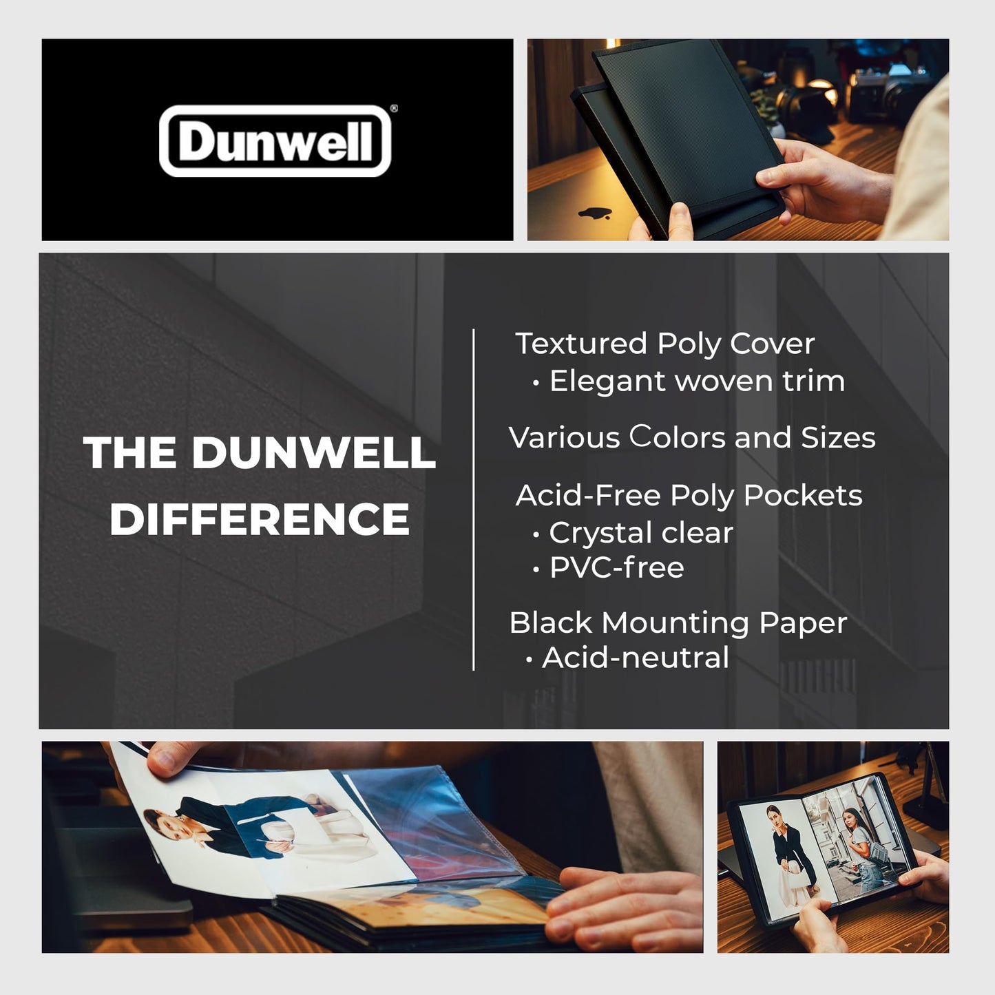 Dunwell 4x6 Photo Album (2-Pack, Black), Mounting Paper, Small 4 x 6 Art Portfolio Presentation Binder, 24 Clear Sleeves Show 48 Pages, Professional Picture Book for Artwork, Postcards