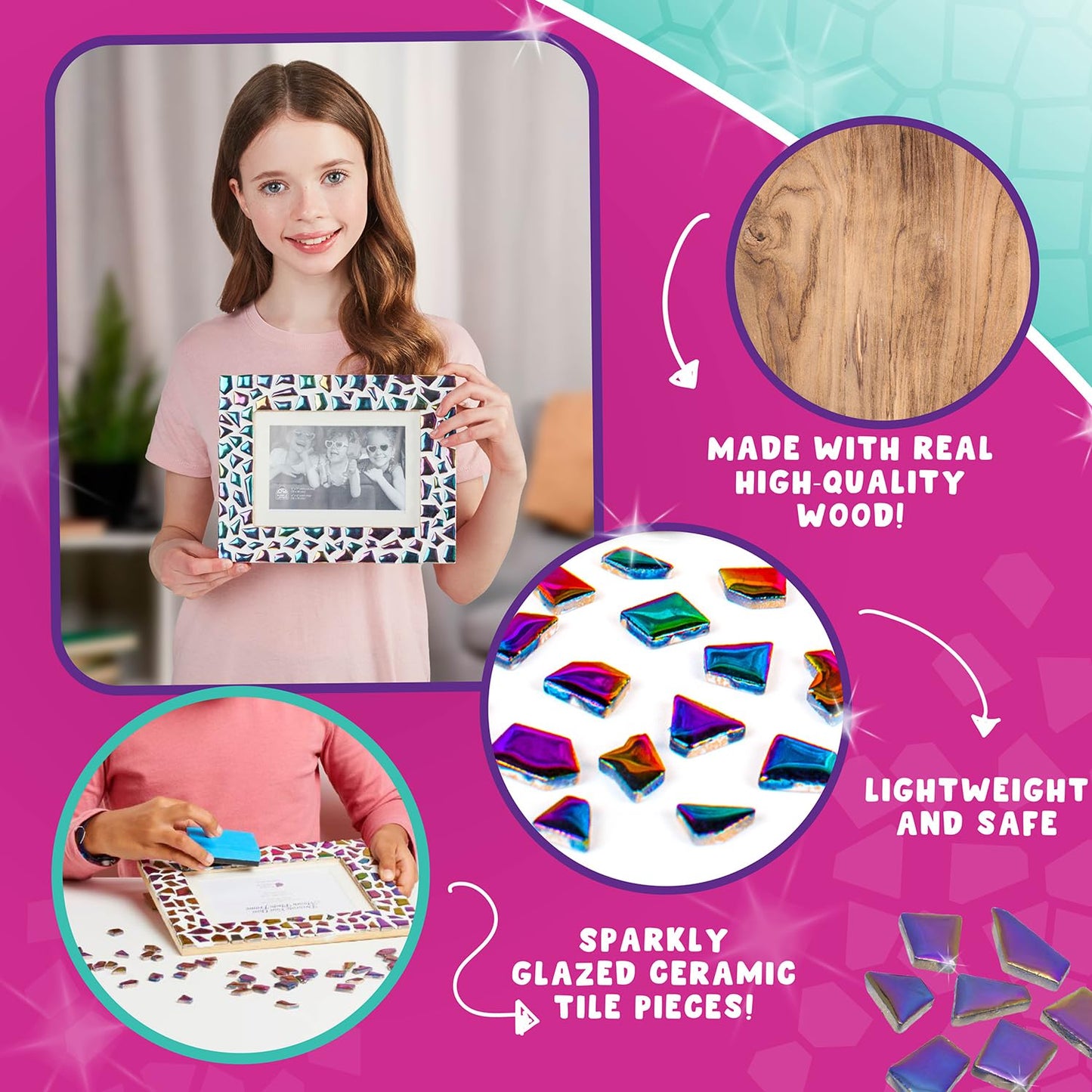 PURPLE LADYBUG Decorate Your Own Picture Frame Craft Kit - Craft for Kids Ages 8-12, Birthday Gift & DIY Mosaic Frame Craft for Girls Ages 6-8, Fun Arts & Crafts for 7-Year-Old Girls