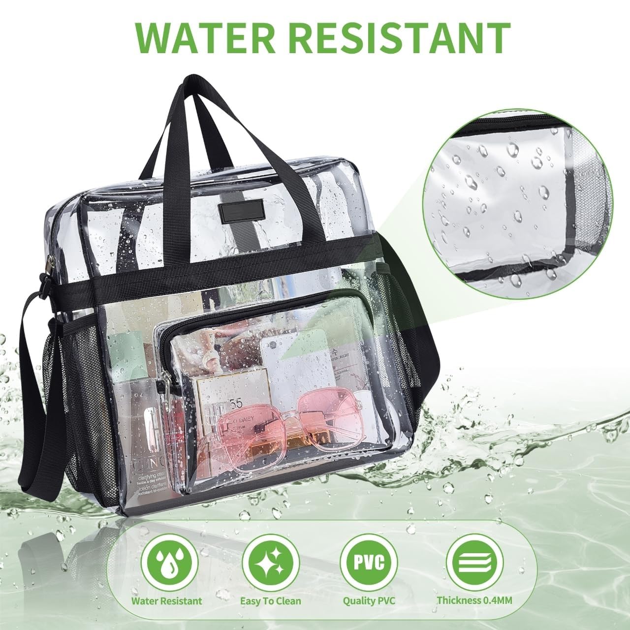 Bagenius Clear Bag Stadium Approved 12×6×12 Clear bag for Stadium Events Sports Concert Festival Work, Black