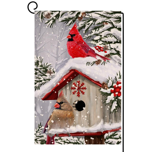 Winter Cardinal Bird Garden Flag 12x18 Vertical Double Sided Trees Snow Christmas Holiday Outside Decorations Burlap Yard Flag BW735