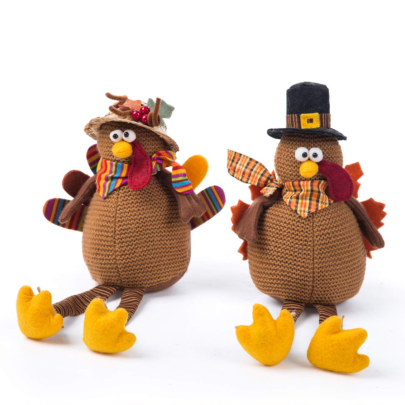 Ogrmar 2 Pack Stuffed Turkey Couple Doll Thanksgiving Tabletop Decoration Exquisite Handmade Turkey Doll Kit for Autumn Fall Thanksgiving Home Decor