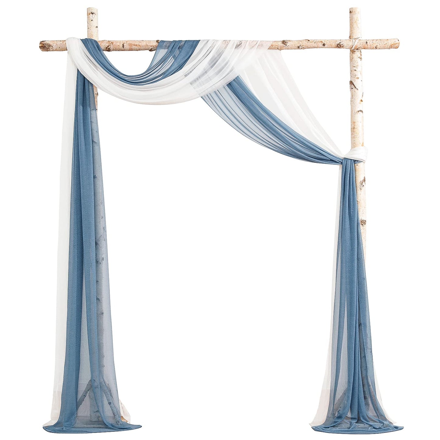 Wedding Arch Draping Fabric 2 Panels 20Ft Chiffon Fabric Drapes Arbor Drapery Wedding Ceremony Reception Swag Decorations (White & Dusty Blue)