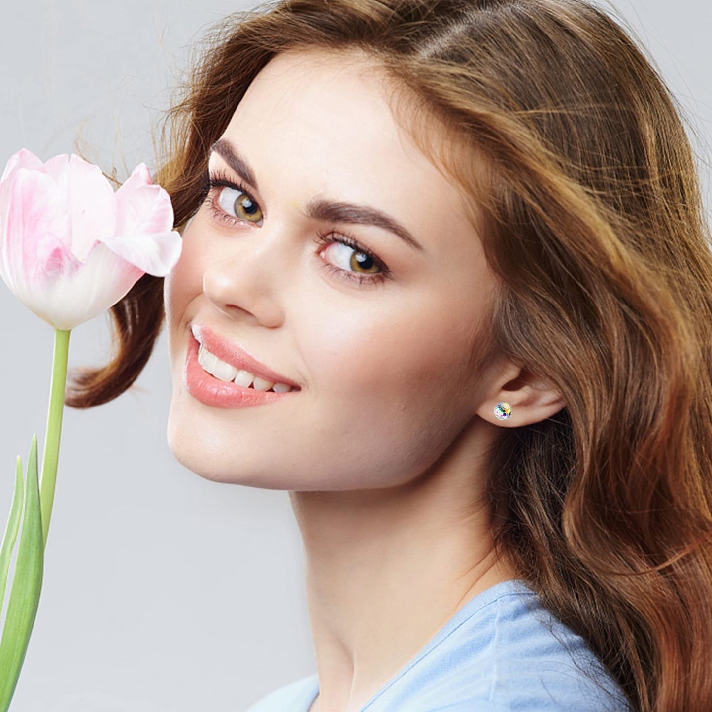 Austrian Crystal Earrings for Women 8MM Austrian Crystal Disco Ball Earrings for Women Disco Earrings Iridescent Earrings Crystals Stud Earrings Hypoallergenic Earrings Disco Jewelry for Women