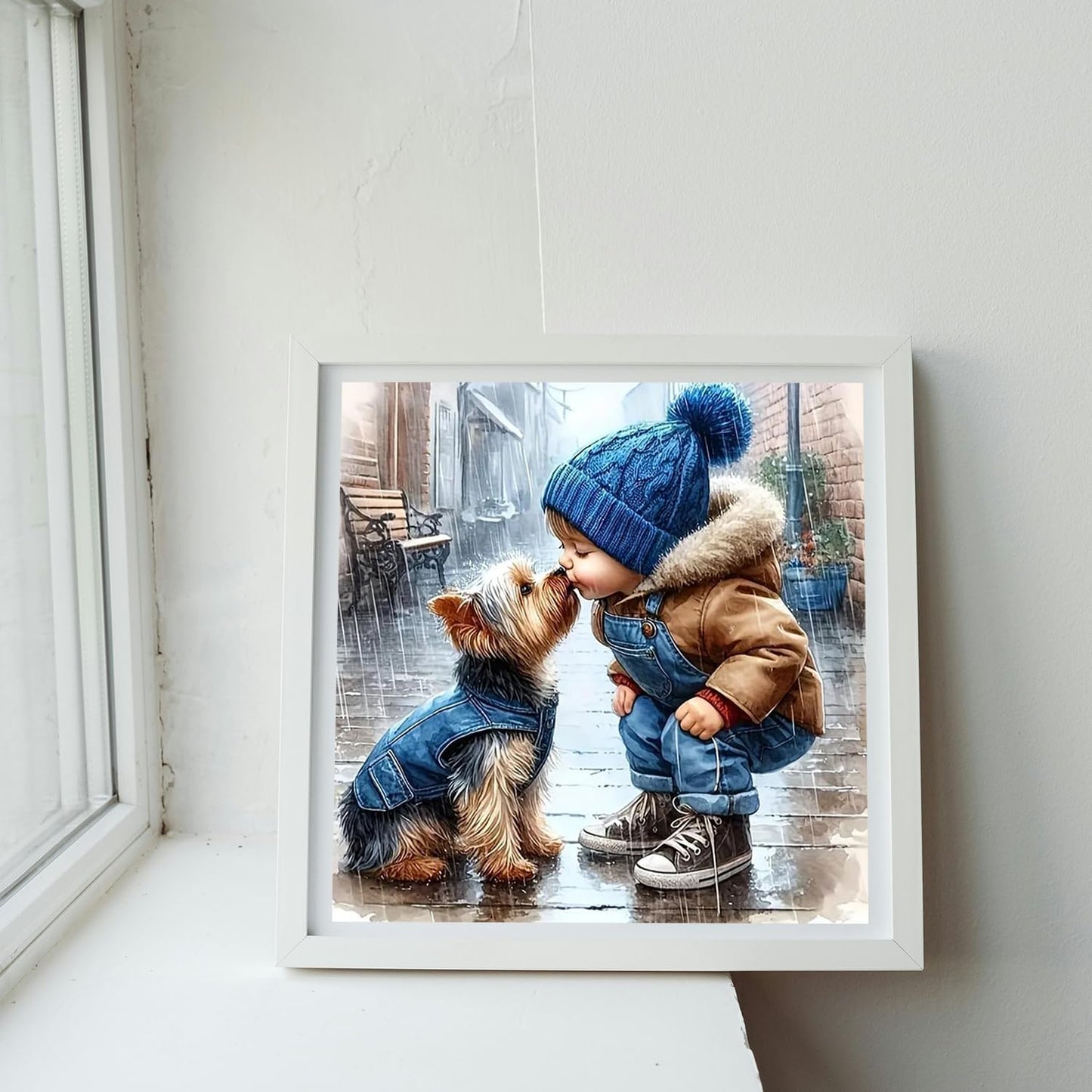 Animal Dog Stamped Cross Stitch Kits for Beginners,Kiss Dog Needlepoint Counted Cross Stitch Kits for Adults,Easy Prestamped Boy Pattern Needlepoint Kit Crafts for Home Decor Gifts 14X14 Inch.