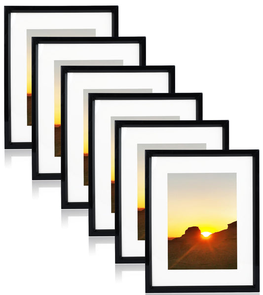 8x10 Picture Frame Black, Collage 6 Pack Display Pictures 8x10 Without mat 5x7 With mat Collage Pictures Frame 8x10,Black,6Pack