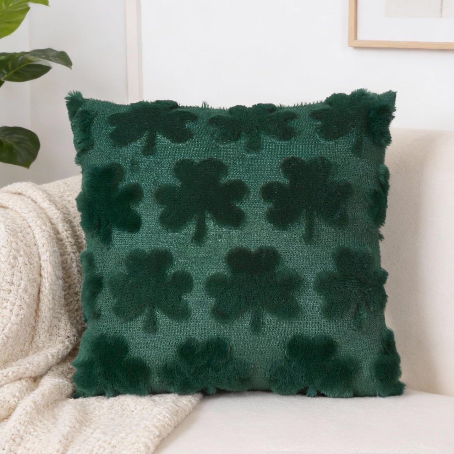 St Patricks Day Pillow Covers 18x18 Set of 2, Green Shamrock Plush Pillow Cases for Living Room Sofa Cushion Outdoor Indoor Holiday Home Decor