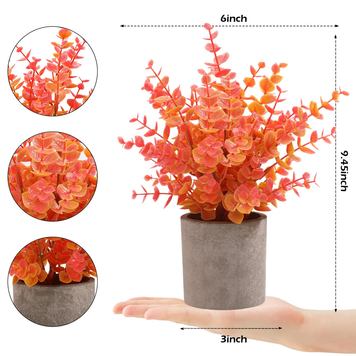 Coferset 2 Pack Small Fake Plants Eucalyptus Potted,Fall Orange