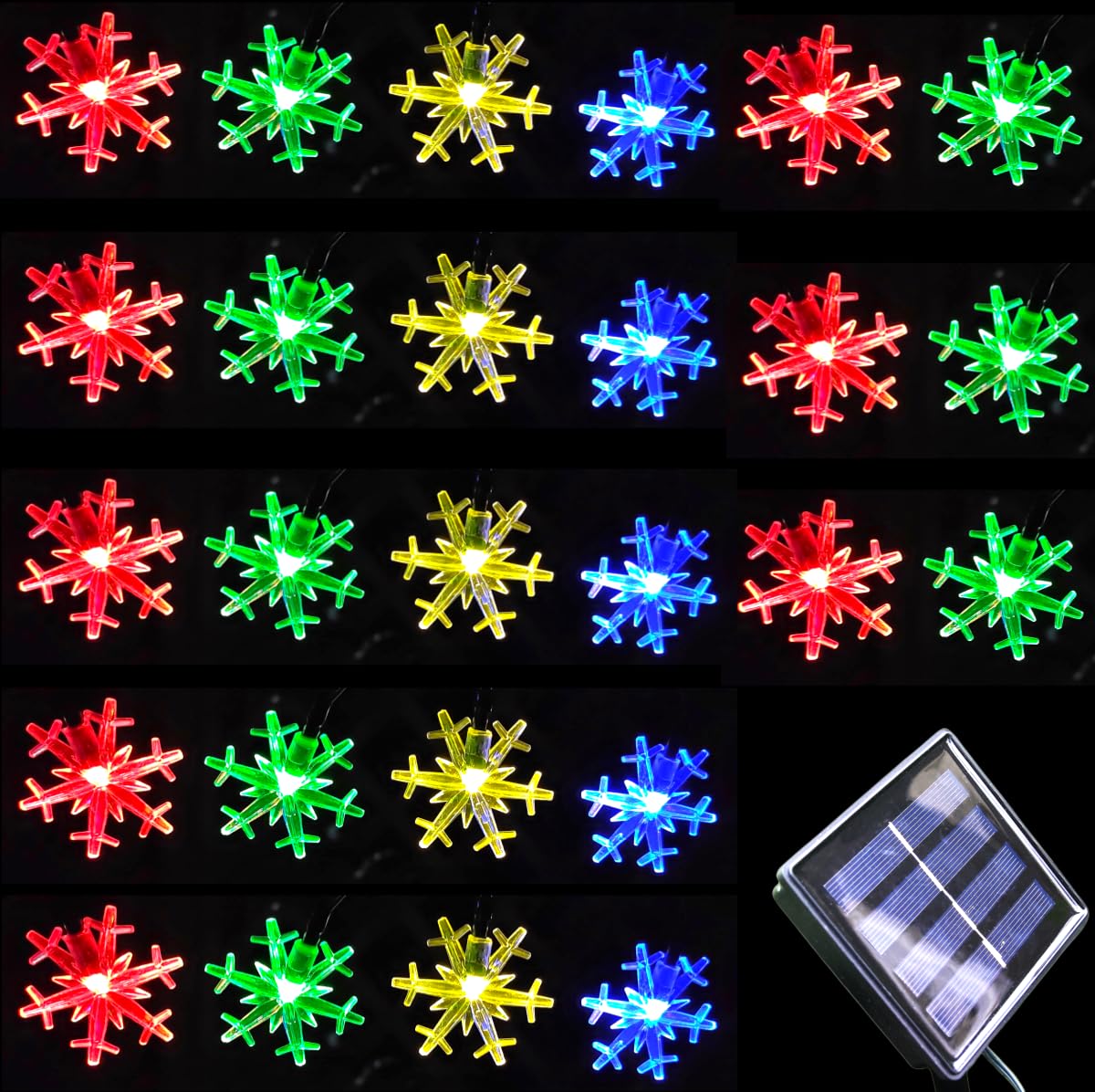 Inngree Solar Christmas Fairy String Lights 20 ft 30 LED 8 Modes Solar Snowflake Outdoor Waterproof Powered String Lights for Garden Patio Yard Home Christmas Tree Parties(Multicolor)