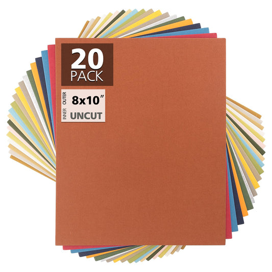 8x10 Uncut Mat Boards, Backing Boards for Crafts, Photos, Frames and More (Mixed Color, 20-Pack)