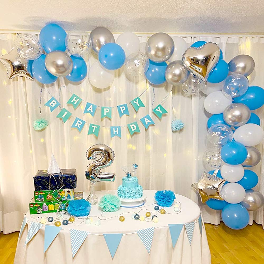 Blue White Silver Confetti Balloons, 50pcs 12 Inches Latex Party Balloons Helium Balloons for Birthday Bridal Shower Graduation Wedding Decorations