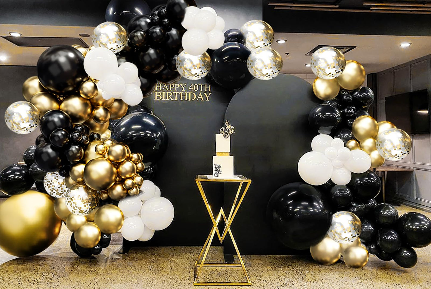 182pcs Black and Gold Balloons Garland Arch Kit, 5 10 12 18 inch Black White Metallic Gold Confetti Latex Balloons for 2024 Graduation Decorations New Year Birthday Party Decorations